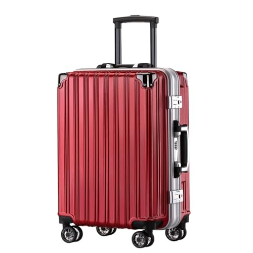 TidTop Reiskoffer Heren- En Dameskoffers Met Aluminium Frame, Slijtvaste Koffers In Effen Kleuren, Eenvoudige Reistassen Trolley koffer (Color : Red, Size : A)