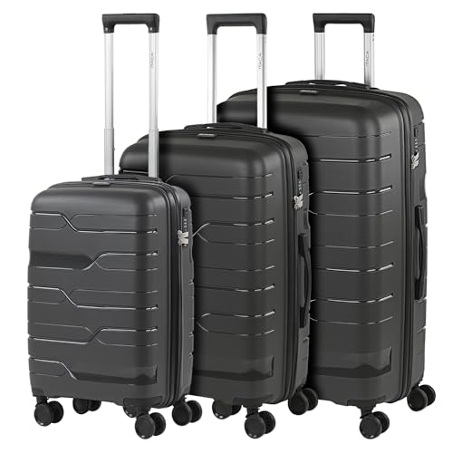 ITACA Koffer Set Koffers Set Stevige Kofferset 3 Stuks Reiskoffer Set. Set van 3 Trolley koffers (Handbagage Koffer, Middelgrote koffer en Grote Koffer). Kofferset Delige. Lichtge, Donkergrijs