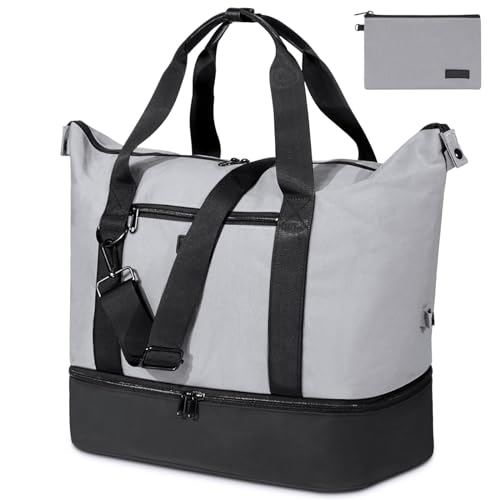 Fresion Reistas voor dames, sporttas met schoenenvak, grote reistas, shoppertas voor dames, weekendtas, reistas, handbagage, tas voor vliegtuig, Mommy ziekentas, draagtas, grijs, Klassieke sporttassen