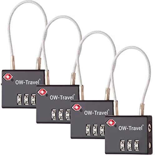 OW-Travel TSA Slot. Kabelslot met cijfercode. Kabel Cijferslot 3 cijfers. Bagageslot Cijfercodeslot. Cijfersloten voor koffer rits bagage tas rugzak gymkluisje. Kofferslot cijfercode Zwart 4 Stuks