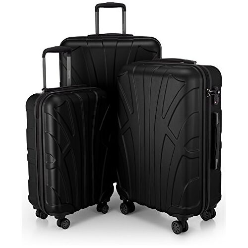 Suitline 3-delige kofferset Trolley-set trolleykoffer Harde koffer Reiskoffer, TSA, 55cm + 66cm + 76cm, 100% ABS, mat zwart