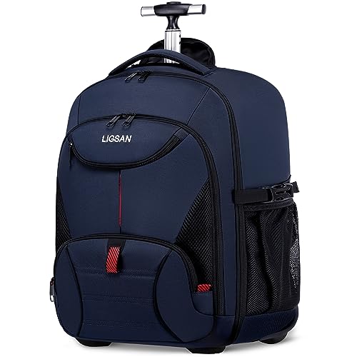 LIGSAN Reisrugzak met wielen voor heren en dames, 17 inch (43,2 cm) rugzak op wielen, laptoptrolleytas op wielen, grote waterdichte rollende rugzak op wielen, handbagage, duurzame koffer,