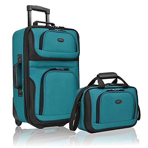 U.S. Traveler Rio Robuuste stoffen uitbreidbare handbagage set, Turkoois, 2 Wheel, Rio Robuuste stoffen uitbreidbare handbagage set