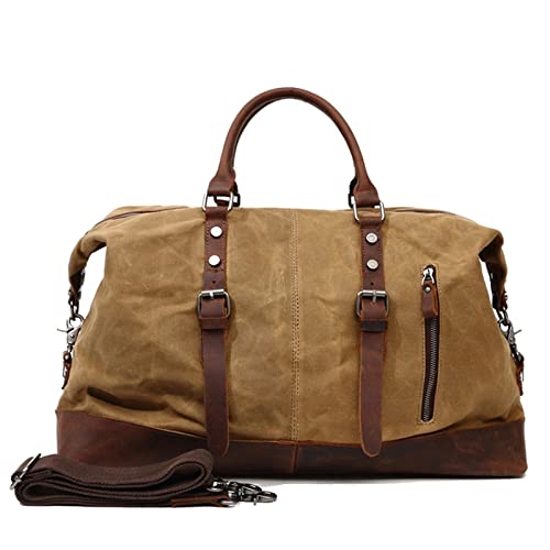 SUICRA sporttassen Canvas Reistassen Mannen Reizen Handtas Grote Capaciteit Vintage Stijl Lederen Reistas (Color : Brown)