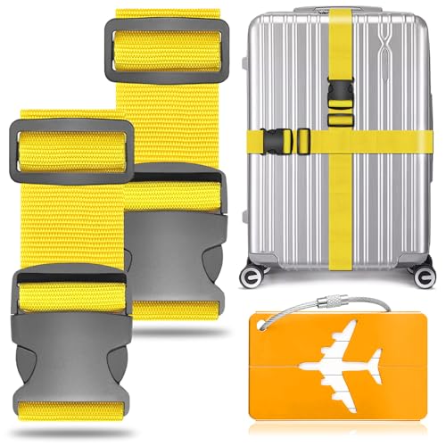 AWDIUM 2 stuks kofferriemen, kofferband, bagageriem, verstelbare kofferband met 1 kofferhanger, bagageband voor snel herkennen, bagage, reistas, koffer
