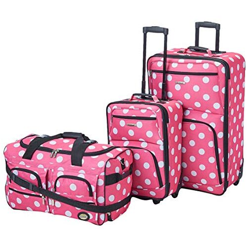 Rockland 3-delige bagageset, transparant, 3-delige bagageset, kleurloos, 3-delige bagageset, Roze stippen, 20 inches,22 inches,28 inches, Vara Softside Bagageset 3-delig