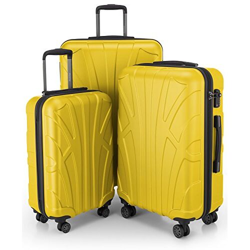 Suitline 3-delige kofferset Trolley-set trolleykoffer Harde koffer Reiskoffer, TSA, 55cm + 66cm + 76cm, 100% ABS, mat geel