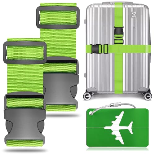 AWDIUM 2 stuks kofferriem, kofferband, bagageriem, verstelbare kofferband met 1 kofferhanger, bagageband voor snel herkennen, bagage, reistas, koffer