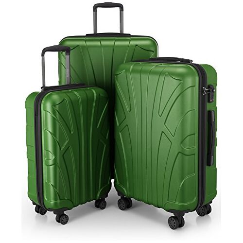 Suitline 3-delige kofferset Trolley-set trolleykoffer Harde koffer Reiskoffer, TSA, 55cm + 66cm + 76cm, 100% ABS, mat groen