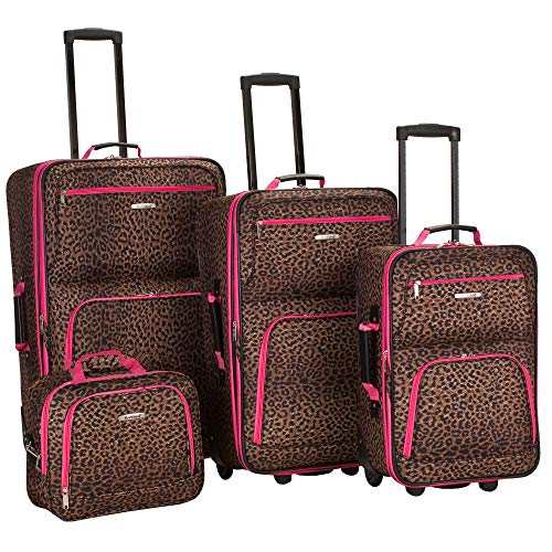 Rockland 4-delige bagageset, eenheidsmaat, 4-delige bagageset, eenheidsmaat, 4-delige bagageset, Roze luipaard., 4-Piece Set (14/29/24/28), Jungle Softside bagageset