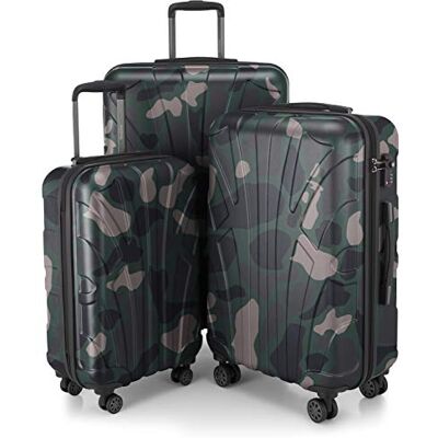 Suitline Kofferset 3 delig ABS harde schaal handbagage 55 cm middel 66 cm groot 76 cm uitbreidbaar met TSA slot 4 dubbele wielen telescopische handgreep, Camouflage Suitline Kofferset 3 delig ABS harde schaal handbagage 55 cm middel 66 cm groot 76 cm uitbreidbaar met TSA slot 4 dubbele wielen telescopische handgreep, Camouflage