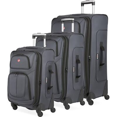 SwissGear Sion Softside Uitbreidbare Bagage, Donkergrijs, 3-Piece Set (21/25/29), Sion Softside Uitbreidbare Bagage SwissGear Sion Softside Uitbreidbare Bagage, Donkergrijs, 3-Piece Set (21/25/29), Sion Softside Uitbreidbare Bagage
