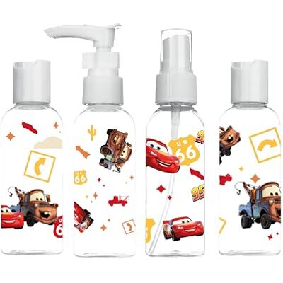 Disney Pixar Flash McQueen pennenetui – lege reisflessen – 4 stuks – set met 4 lege flessen om te vullen – auto's – officieel product , Rood, Lege flessen Disney Pixar Flash McQueen pennenetui – lege reisflessen – 4 stuks – set met 4 lege flessen om te vullen – auto's – officieel product , Rood, Lege flessen
