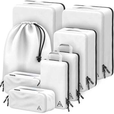 Well Traveled 8-delige luxe compressieverpakkingskubussen reizen Maximaliseer ruimte in bagage met ontwerp met dubbele capaciteit, luxe samendrukbare verpakkingskubussen voor reizen, grote, kleine en middelgrote Well Traveled 8-delige luxe compressieverpakkingskubussen reizen Maximaliseer ruimte in bagage met ontwerp met dubbele capaciteit, luxe samendrukbare verpakkingskubussen voor reizen, grote, kleine en middelgrote