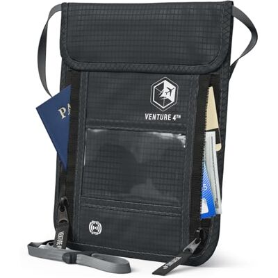 VENTURE 4TH Reisnekportemonnee met RFID-blokkering paspoorthouder nekzakje om uw geld en documenten veilig te houden gemoedsrust tijdens het reizen, grijs, één maat, minimalistisch VENTURE 4TH Reisnekportemonnee met RFID-blokkering paspoorthouder nekzakje om uw geld en documenten veilig te houden gemoedsrust tijdens het reizen, grijs, één maat, minimalistisch