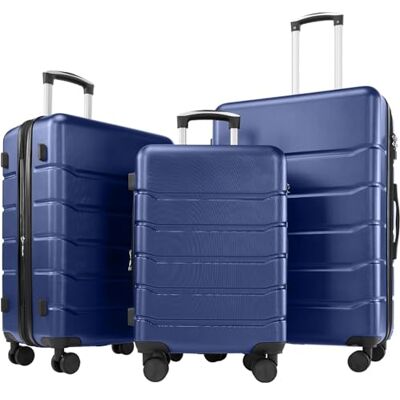 DUMOS 3-delige hardcase-kofferset, hard shell, basic, hardshell, trolley, koffer, kofferset, bagage, reiskoffer, rolkoffer, slot, 4 wielen, harde schaal, telescopische handgreep, XLX-blauw, 51 cm x 31 DUMOS 3-delige hardcase-kofferset, hard shell, basic, hardshell, trolley, koffer, kofferset, bagage, reiskoffer, rolkoffer, slot, 4 wielen, harde schaal, telescopische handgreep, XLX-blauw, 51 cm x 31