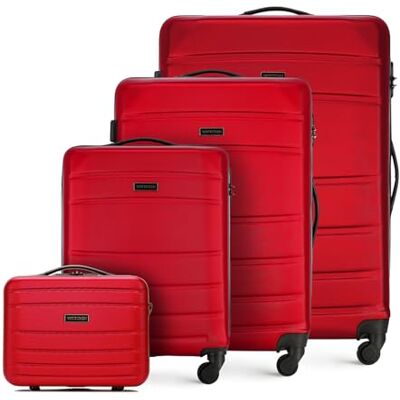 WITTCHEN Globe Line Reiskoffer 4-delige kofferset Rollende koffer Trolley Handbagage Harde schaal van ABS met 4 spinnerwielen Cijferslot Telescopisch handvat Rood KLM/Transavia/easyJet WITTCHEN Globe Line Reiskoffer 4-delige kofferset Rollende koffer Trolley Handbagage Harde schaal van ABS met 4 spinnerwielen Cijferslot Telescopisch handvat Rood KLM/Transavia/easyJet