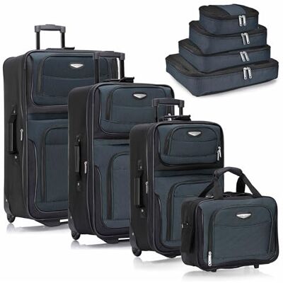 Travel Select Amsterdam Uitbreidbare Rolling Rechtopstaande Bagage, marineblauw, 8-Piece Set, Set van 2 stuks Travel Select Amsterdam Uitbreidbare Rolling Rechtopstaande Bagage, marineblauw, 8-Piece Set, Set van 2 stuks