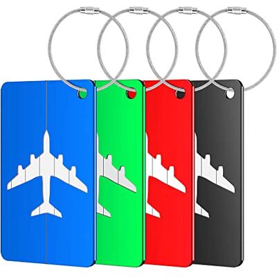 Brencco 4 aluminium bagagelabels met persoonlijke informatiekaart, metalen bagagelabel voor bagagetassen, koffers, vierkleurige bagagelabel, rood, zwart, blauw, groen, aluminium 4-kleuren bagagelabel, Brencco 4 aluminium bagagelabels met persoonlijke informatiekaart, metalen bagagelabel voor bagagetassen, koffers, vierkleurige bagagelabel, rood, zwart, blauw, groen, aluminium 4-kleuren bagagelabel,