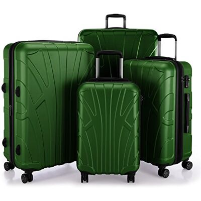 Suitline 4-delige set handbagage, middelgrote koffer, grote koffer met harde schaal, extra grote reiskoffer, trolley, rolkoffer, TSA, 100% ABS mat, groen, Kofer-Set, koffer Suitline 4-delige set handbagage, middelgrote koffer, grote koffer met harde schaal, extra grote reiskoffer, trolley, rolkoffer, TSA, 100% ABS mat, groen, Kofer-Set, koffer