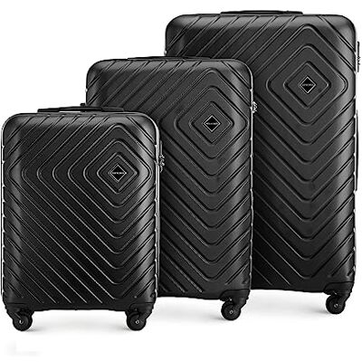 WITTCHEN Cube collectie Set 3 koffers ABS met een ruwe textuur Telescopische handgreep Cijferslot 4 zwenkwielen Maat (S+M+L) Zwart WITTCHEN Cube collectie Set 3 koffers ABS met een ruwe textuur Telescopische handgreep Cijferslot 4 zwenkwielen Maat (S+M+L) Zwart