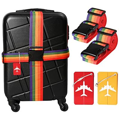 hvoolee Kofferbandset: 4 stuks bagagebanden met 2 kofferhangers, gepersonaliseerde bagagelabels, kofferbanden, opvallend adreslabel, kofferriemen voor reizen en vliegen, KST006 hvoolee Kofferbandset: 4 stuks bagagebanden met 2 kofferhangers, gepersonaliseerde bagagelabels, kofferbanden, opvallend adreslabel, kofferriemen voor reizen en vliegen, KST006