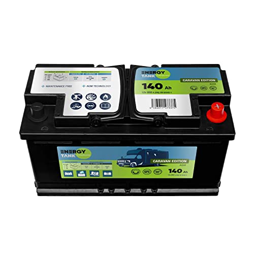 EnergyTank ENERGY Tank Autoaccu, 12 V, 140 Ah, AGM-accu 140 Ah, efficiënte 12 V accu, hoge capaciteit, Mover-accu, caravanaccu, 140 Ah, 12 volt accu