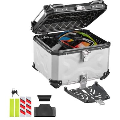 VEVOR Universele achterbox voor motorfiets, 55 l, afneembaar Waterdicht, veiligheidsslot, leren hoes voor helm, bagagedragertas van aluminium, 473 x 433 x 378 mm VEVOR Universele achterbox voor motorfiets, 55 l, afneembaar Waterdicht, veiligheidsslot, leren hoes voor helm, bagagedragertas van aluminium, 473 x 433 x 378 mm