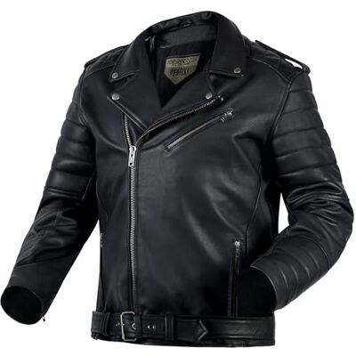 OZONE MOTO Modern motorjack voor heren, geitenleer, elleboog- en schouderbeschermers, niveau 1, rugbeschermertas, moderne retro look, maten tot 10XL, zwart, 5XL OZONE MOTO Modern motorjack voor heren, geitenleer, elleboog- en schouderbeschermers, niveau 1, rugbeschermertas, moderne retro look, maten tot 10XL, zwart, 5XL
