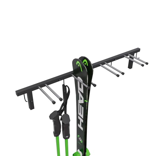 QLS Handels Skihouder S3 Wandskihouder voor 4 paar, 83 cm, Nordic Walking-stokken, skihouder, haaklijst met beschermende rubberen coating voor ruimtebesparende opslag