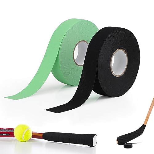 SWAWIS 2 rollen rackettape ijshockey, ijshockeystick tape zwart & groen, 2,5 cm x 25 m gripband, hockeystick band voor hockey, badmintongreep, golfpole