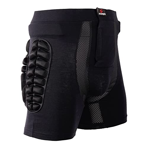 HYSENM Beschermende broek Kinderen Snowboard Shorts Heren Dames Beschermende broek 3D gewatteerde beschermingsuitrusting Beschermende kleding Beschermende kleding Heup voor skiën Skiën Fietsen Schaatsen, Zwart L