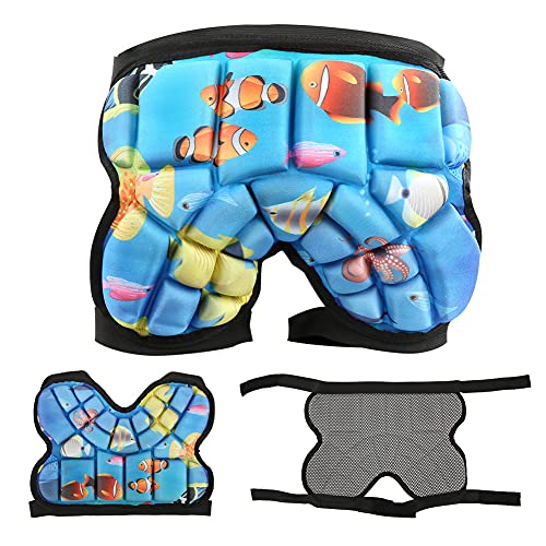 BORDSTRACT Gewatteerde kindershorts, heupbescherming voor kinderen, korte broek met vulling, beschermende kleding voor kinderen snowboard, skate, ski, fietsen(Blauw)