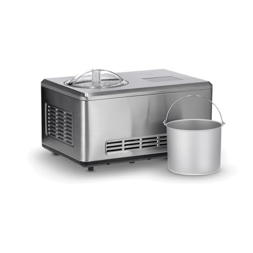 Severin 2-in-1 ijsmachine met yoghurtfunctie, compressorijsmachine voor ijs, sorbet en bevroren yoghurt, ijsmachine inclusief twee ijscontainers, geborsteld roestvrij staal, EZ 7406