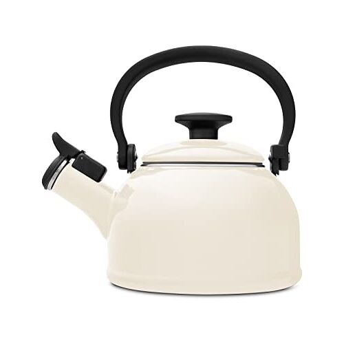 Forchetto Retro theeketel crèmekleurig, 1,6 liter, kleine room, waterkoker, emaille ketel, inductie en gas, retro design, fluitketel, met fluitje, voor mensen met een allergie