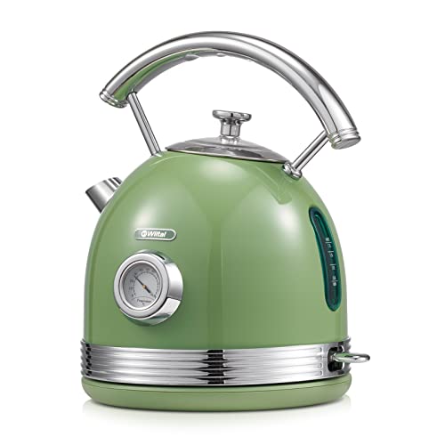 wiltal Waterkoker Retro, Roestvrij Staal Design Waterkoker van Elektrische, Broodrooster Waterkoker Set Retro, 2200 W, 1,8 liter, Ideaal voor thee, koffie, Babyvoeding, BPA vrij. Groen..