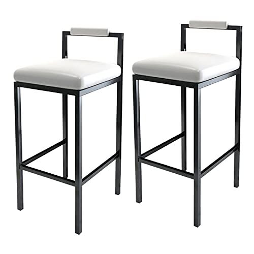 LiuGUyA Modern Faux Leather Bar Stools Set of 2, Thick Padding Kitchen Stool, Bar Chairs with Backset Metal Legs, Seat Height 65cm
