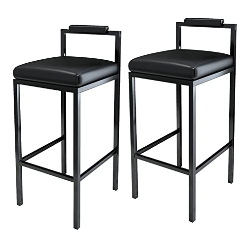 LiuGUyA Modern Faux Leather Bar Stools Set of 2, Thick Padding Kitchen Stool, Bar Chairs with Backset Metal Legs, Seat Height 65cm