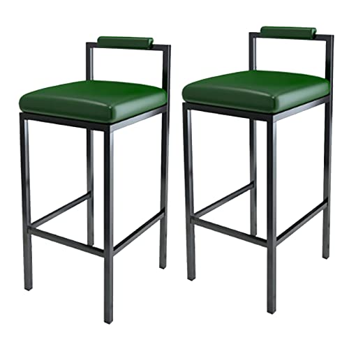 LiuGUyA Modern Faux Leather Bar Stools Set of 2, Thick Padding Kitchen Stool, Bar Chairs with Backset Metal Legs, Seat Height 55cm