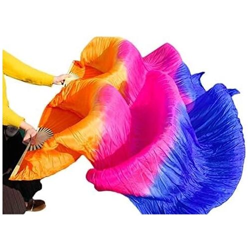 YINBA Buikdansdansen Zijden Fans, Lange Fans, Lange Zijden Fans, Fan Veils Handgemaakte Zijden Sluier Fans Buikdansen Fans (Color : Grey, Size : 120cm90cm)