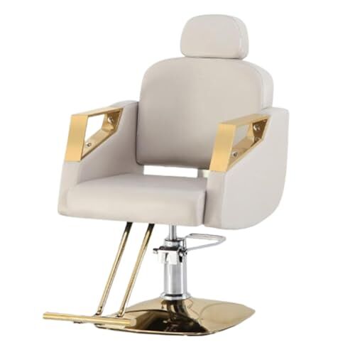 IBOWZ Kappersstoel, salonstoel voor kapper, kappersstoel, hydraulische pomp, PU-lederen kappersstoel met pedaal, vierkant chassis voor kapper, salonmeubels, wit
