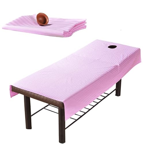 Tuklye Gestreepte Schoonheidsmassage Beddenlakens, Volledige Cover Band Massage SPA Bank Zachte Katoenen Bed Cover Protector met Gezicht Adem Gat 29,5 × 75 Inch (Roze)