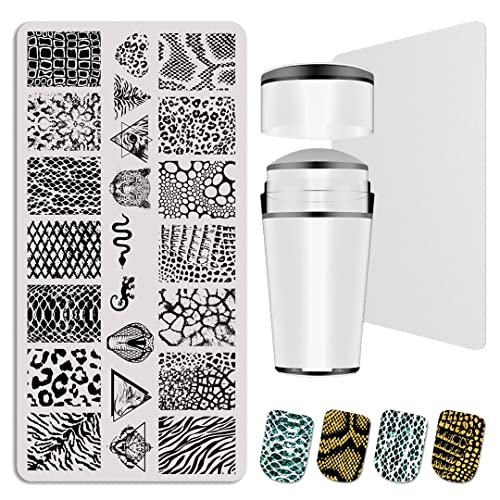 luchike Nagelstempelplaten Dierenslang Bedrukte Nail Template Platen met Siliconen Stamper Schraper Manicure Salon Accessoires