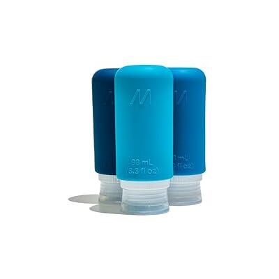Muitomas , Reisflessen met transparante behuizing, 3 reisflessen van siliconen, 98 ml, reiscontainer voor vloeistoffen van siliconen, blauw Muitomas , Reisflessen met transparante behuizing, 3 reisflessen van siliconen, 98 ml, reiscontainer voor vloeistoffen van siliconen, blauw