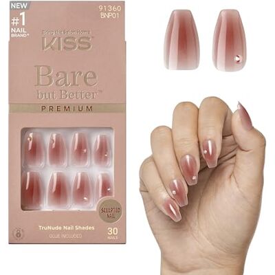 Kiss Bare-But-Better Premium Press On nagels "Shine" rosé nude middellange amandelvorm met glittersteentjes 30 kunstnagels om op te plakken, 2 g nagellijm, 1 manicure-staafje, 1 mini-vijl Kiss Bare-But-Better Premium Press On nagels "Shine" rosé nude middellange amandelvorm met glittersteentjes 30 kunstnagels om op te plakken, 2 g nagellijm, 1 manicure-staafje, 1 mini-vijl