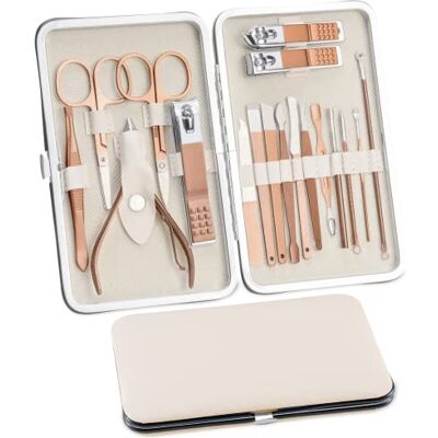 BillyBath Manicureset, 18 stuks, nagelverzorgingsset, pedicure-verzorgingsset voor dames en heren, nagelknipper set, roestvrij staal, nagelset, nageletui, beauty-kit, draagbaar voor op reis (roségoud) BillyBath Manicureset, 18 stuks, nagelverzorgingsset, pedicure-verzorgingsset voor dames en heren, nagelknipper set, roestvrij staal, nagelset, nageletui, beauty-kit, draagbaar voor op reis (roségoud)