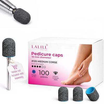 LALILL Lux Slijpkappen 100 stuks, grafiet freesdoppen voor nagelfrees, manicure, pedicure en podologie, opzetstukken voor voetverzorging, eeltverwijdering, nagelmodellering, 10 mm, korrelgrootte 120 LALILL Lux Slijpkappen 100 stuks, grafiet freesdoppen voor nagelfrees, manicure, pedicure en podologie, opzetstukken voor voetverzorging, eeltverwijdering, nagelmodellering, 10 mm, korrelgrootte 120