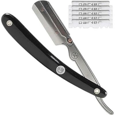 Parker Safety Razor Parker SRB Straight Edge Disposable Blade Professional Barber Straight Edge Razor met roestvrijstalen mesarm, 5 Parker Premium Professional-mesjes inbegrepen Parker Safety Razor Parker SRB Straight Edge Disposable Blade Professional Barber Straight Edge Razor met roestvrijstalen mesarm, 5 Parker Premium Professional-mesjes inbegrepen