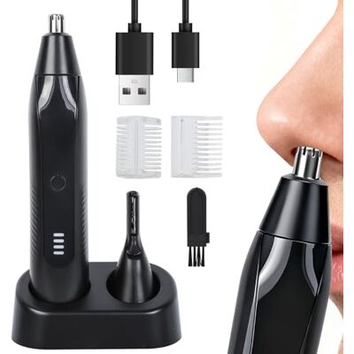 Cozary 2-in-1 neushaartrimmer en wenkbrauwtrimmer, neushaartrimmer voor heren, met USB-lading, compact, huidvriendelijk voor nauwkeurig wenkbrauwen, oren en neushaar Cozary 2-in-1 neushaartrimmer en wenkbrauwtrimmer, neushaartrimmer voor heren, met USB-lading, compact, huidvriendelijk voor nauwkeurig wenkbrauwen, oren en neushaar