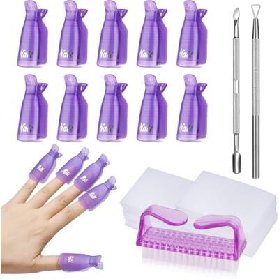 Elalove Set voor het verwijderen van semi-permanente nagellak, 10 nagelpincetten + nagelborstel + nagelriemschuiver + schraper + 100 wattenschijfjes voor salon en thuis (paars) Elalove Set voor het verwijderen van semi-permanente nagellak, 10 nagelpincetten + nagelborstel + nagelriemschuiver + schraper + 100 wattenschijfjes voor salon en thuis (paars)